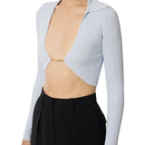 Maglia donna a costine con dettaglio gioiello