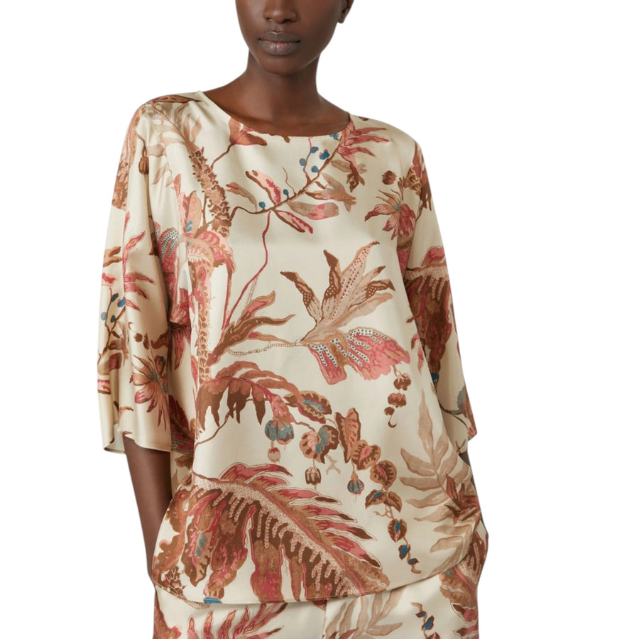 Blusa donna in twill di seta stampata