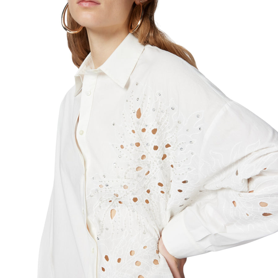 Camicia donna con ricamo sangallo e cristalli