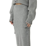 Gonna donna midi in maglia con tasche cargo