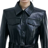 Giacca donna con cintura in tessuto spalmato