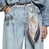 Jeans donna donna flare con foulard