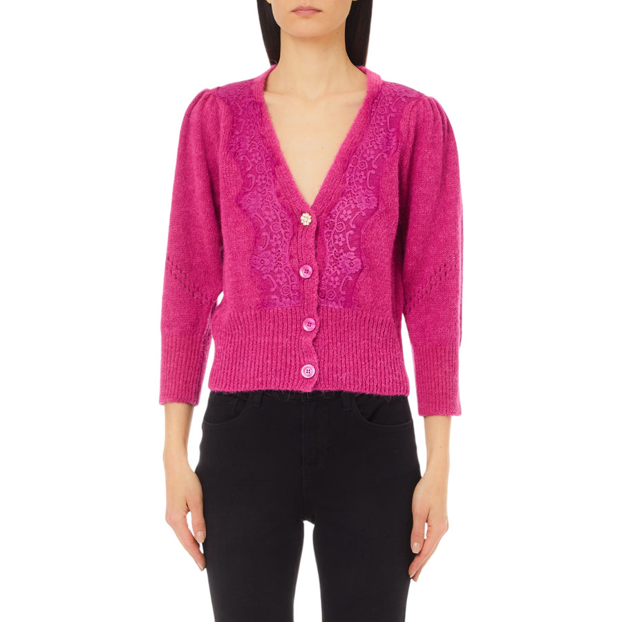 Cardigan donna Donna inserti in pizzo