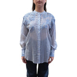 Camicia donna a righe stampa denim con pizzo ricamato