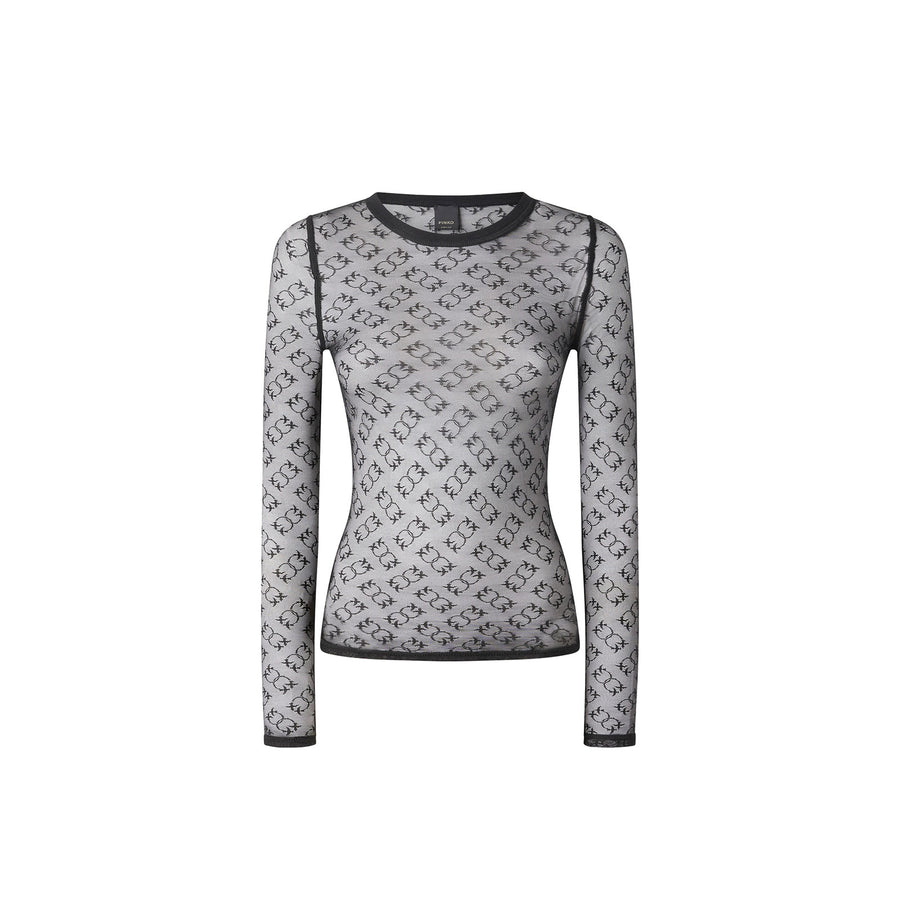 Maglia donna a maniche lunghe in pizzo trasparente Monogram