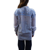 Camicia donna a righe stampa denim con pizzo ricamato
