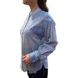 Camicia donna a righe stampa denim con pizzo ricamato