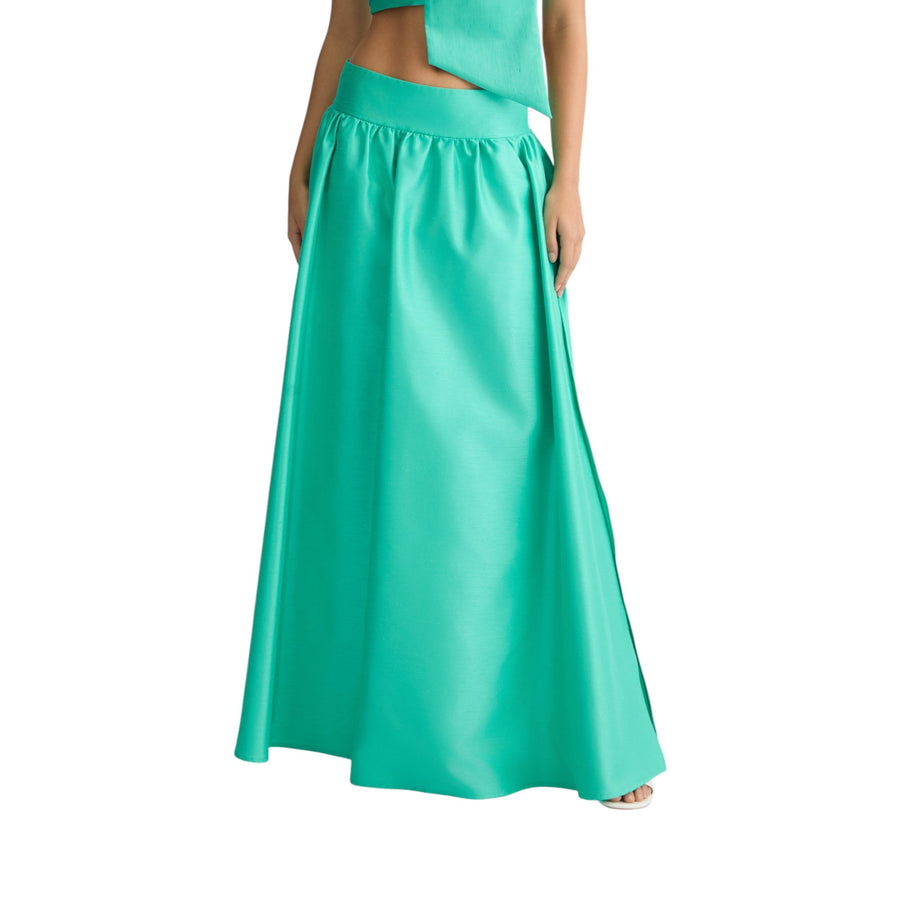 Gonna donna lunga verde in shantung