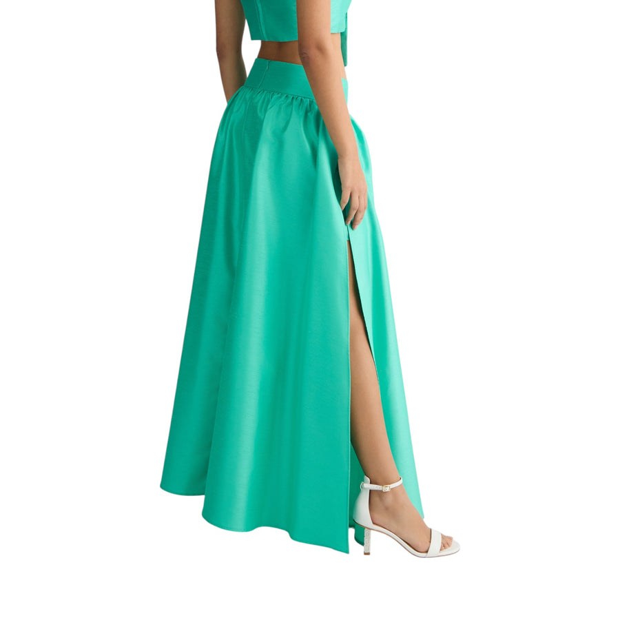 Gonna donna lunga verde in shantung