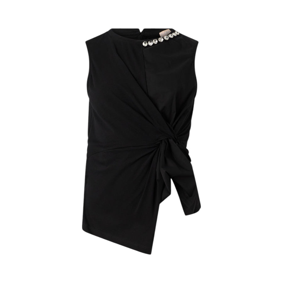 T-shirt donna senza mancihe con dettaglio gioiello