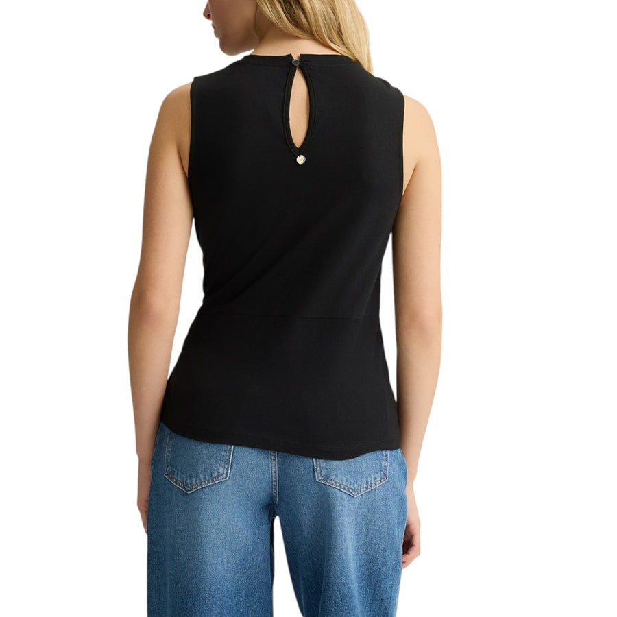 T-shirt donna senza mancihe con dettaglio gioiello