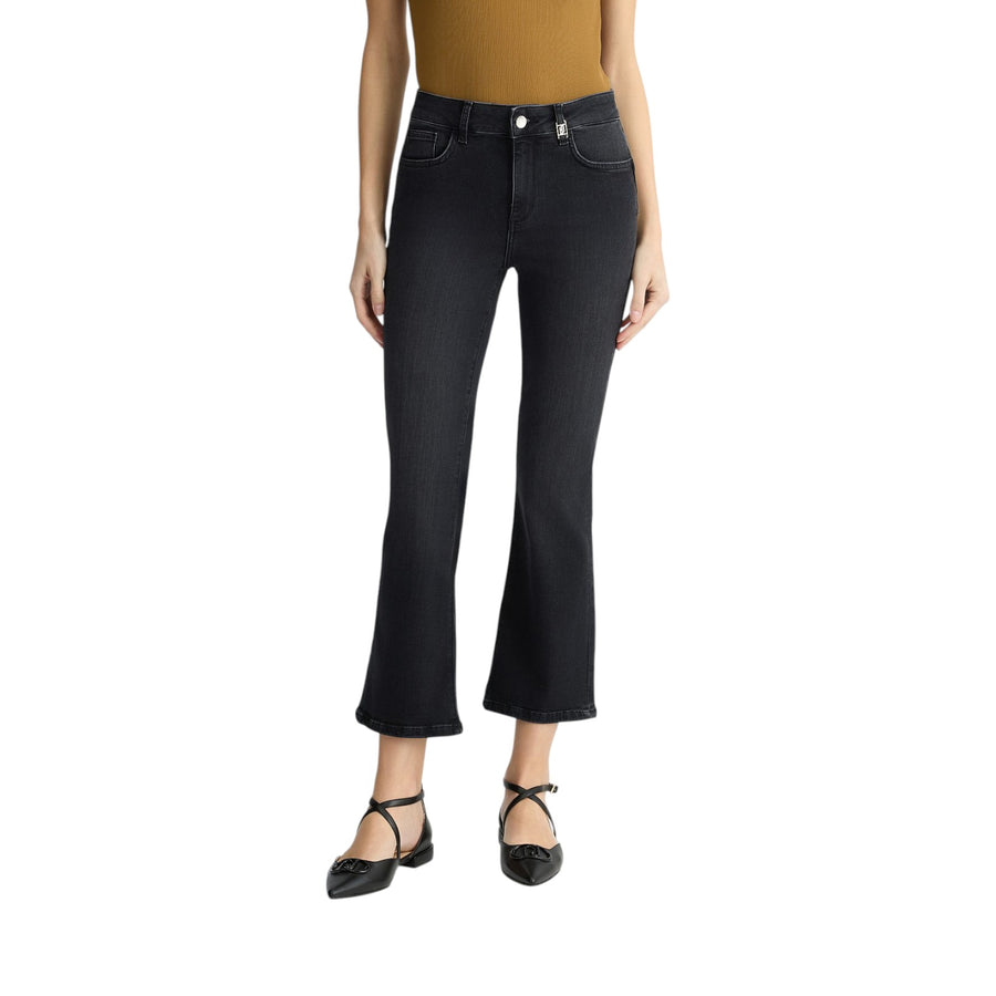 Jeans donna bootcut neri a vita alta