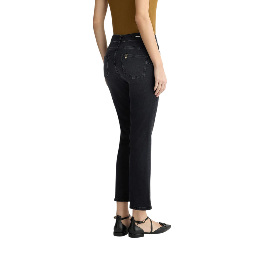 Jeans donna bootcut neri a vita alta