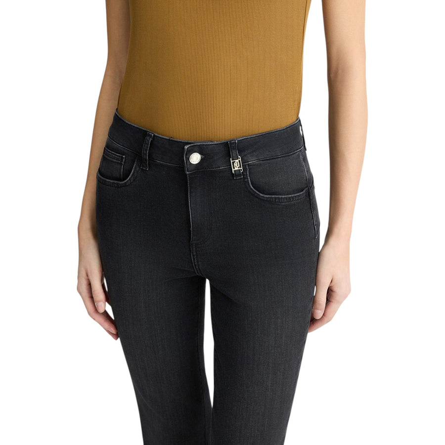 Jeans donna bootcut neri a vita alta