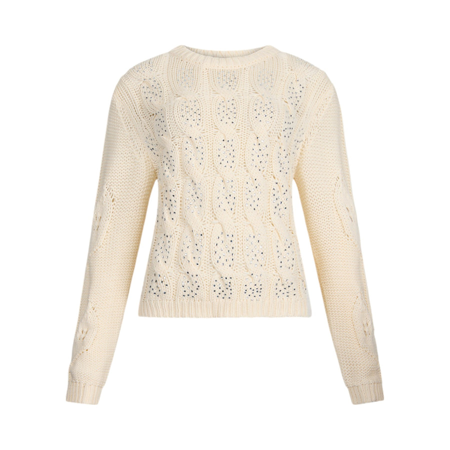 Maglia donna a trecce con strass