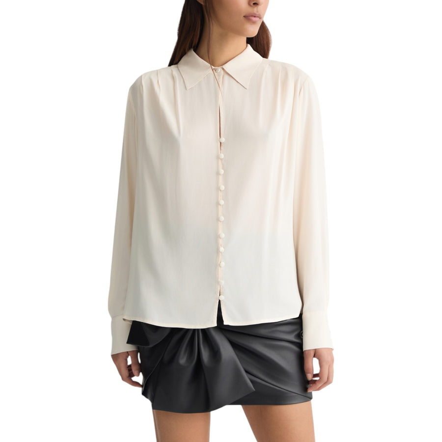 Blusa donna avorio con pieghe