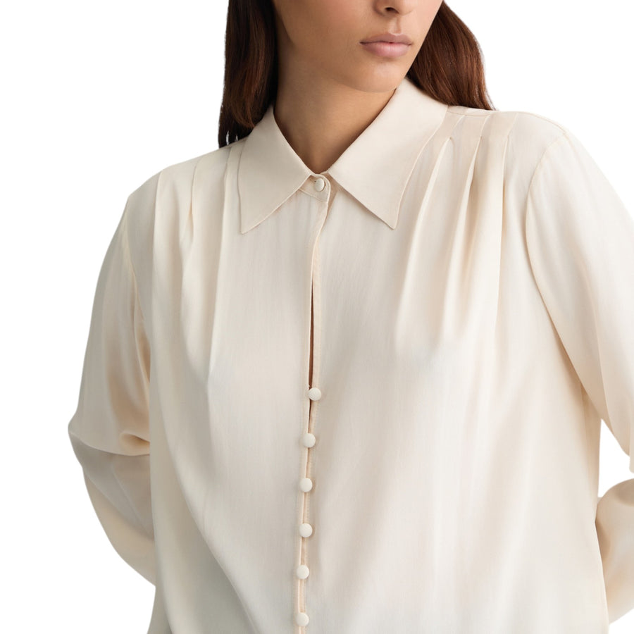 Blusa donna avorio con pieghe
