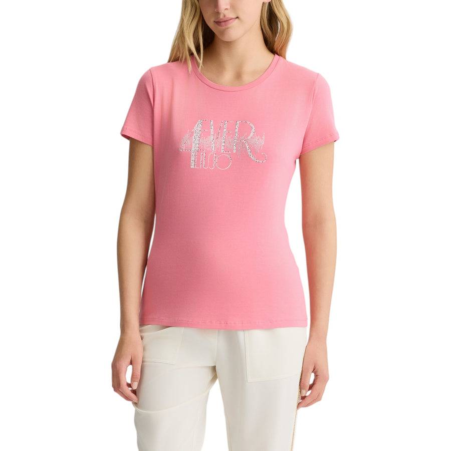 T-shirt donna con logo e strass