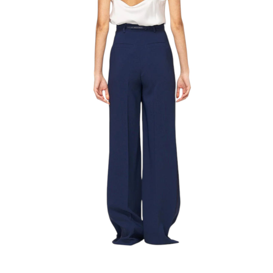 Pantaloni donna  in crêpe con bande in raso