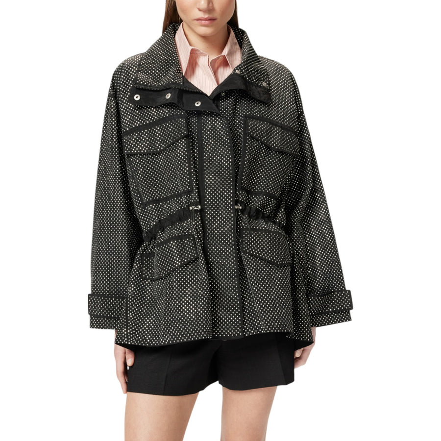 Parka donna tecnico con mini borchie effetto strass