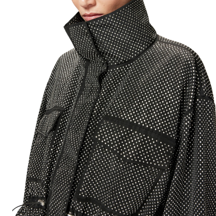Parka donna tecnico con mini borchie effetto strass