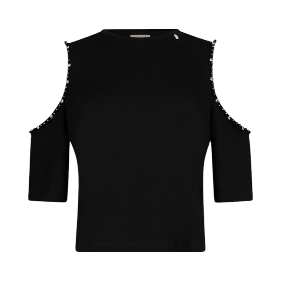 T-shirt donna con perle e strass