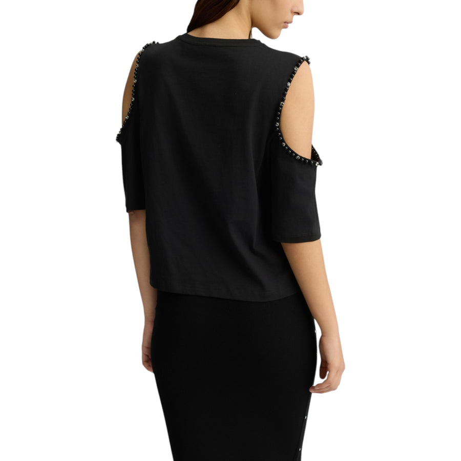 T-shirt donna con perle e strass