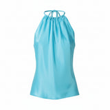 Top donna in satin con scollo all'americana